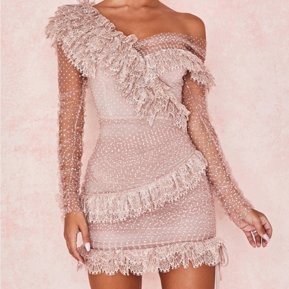 House of CB, Light Pink, Sorrel Tulle Asymmetric Minidress, XS